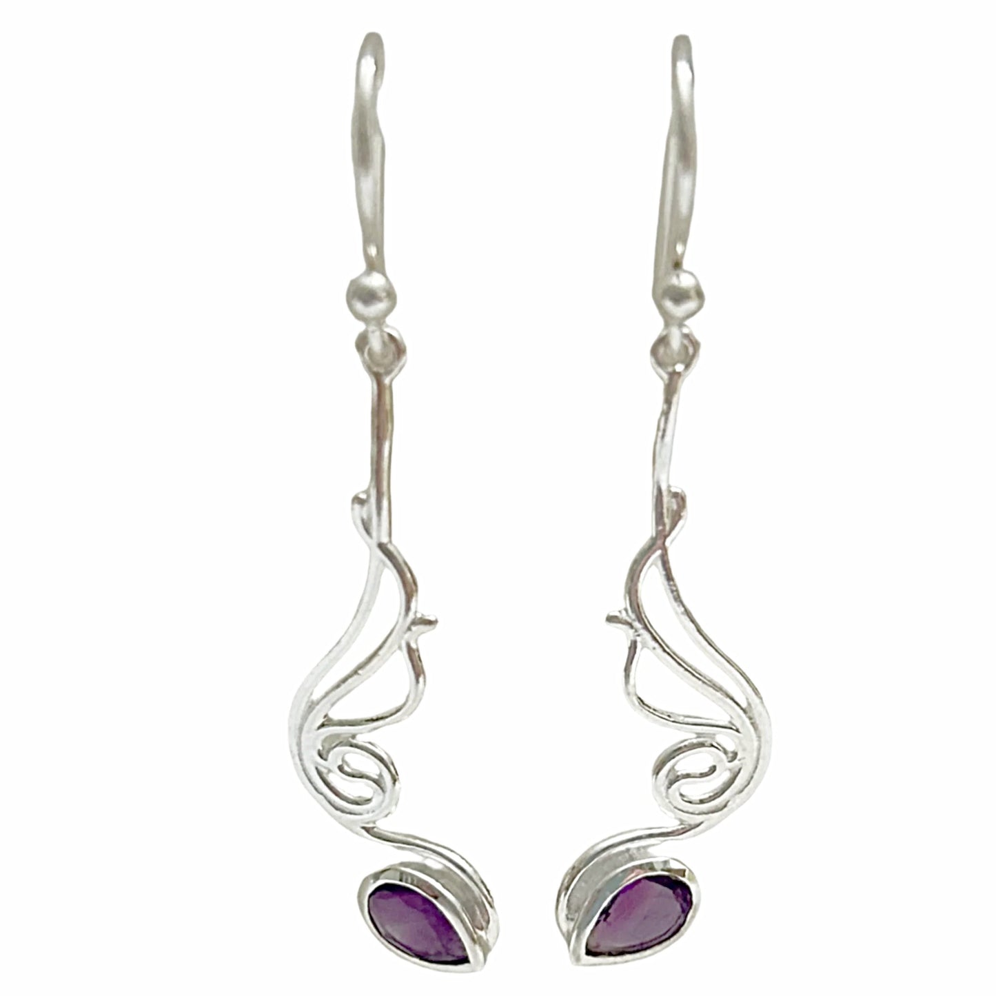 Angel Wings Amethyst Sterling Silver Drop Earrings - New Earth Gifts
