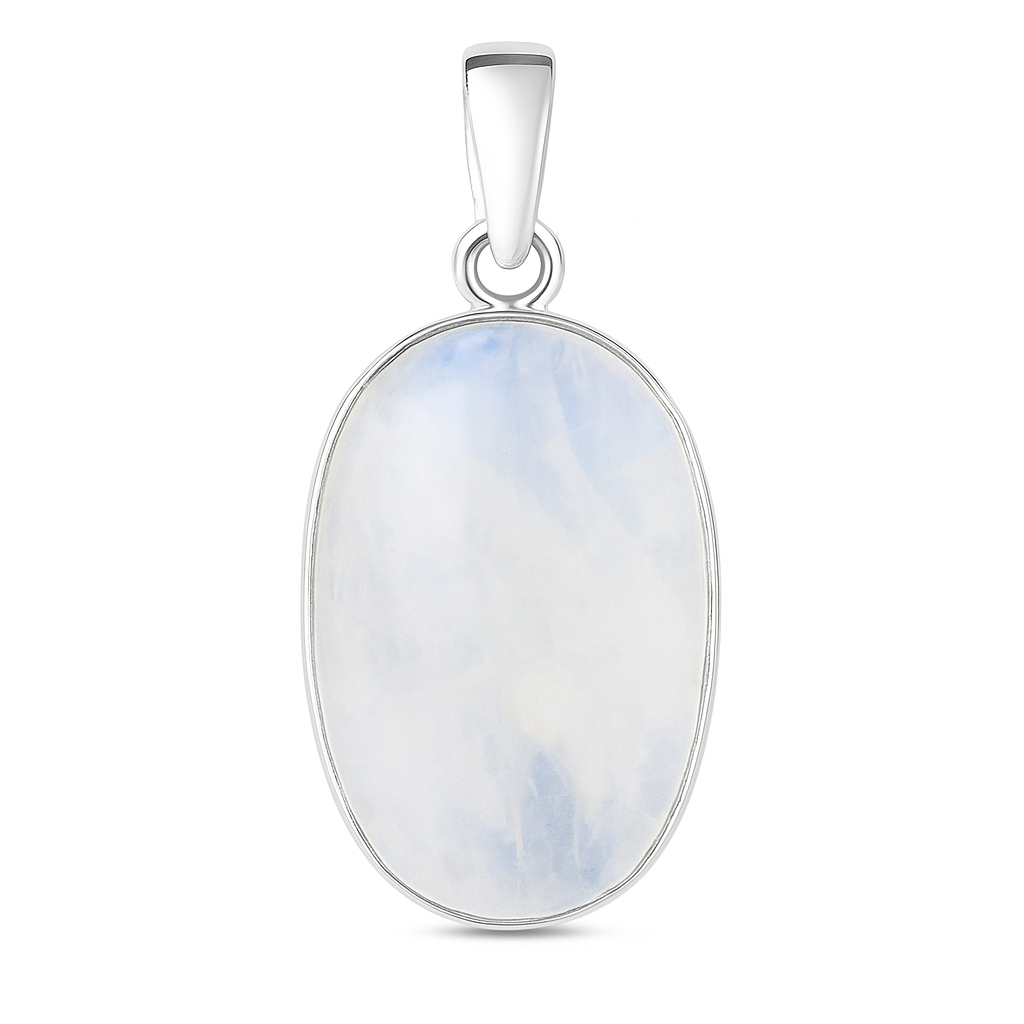 The Rainbow Moonstone Pendant Oval Sterling Pendant - New Earth Gifts