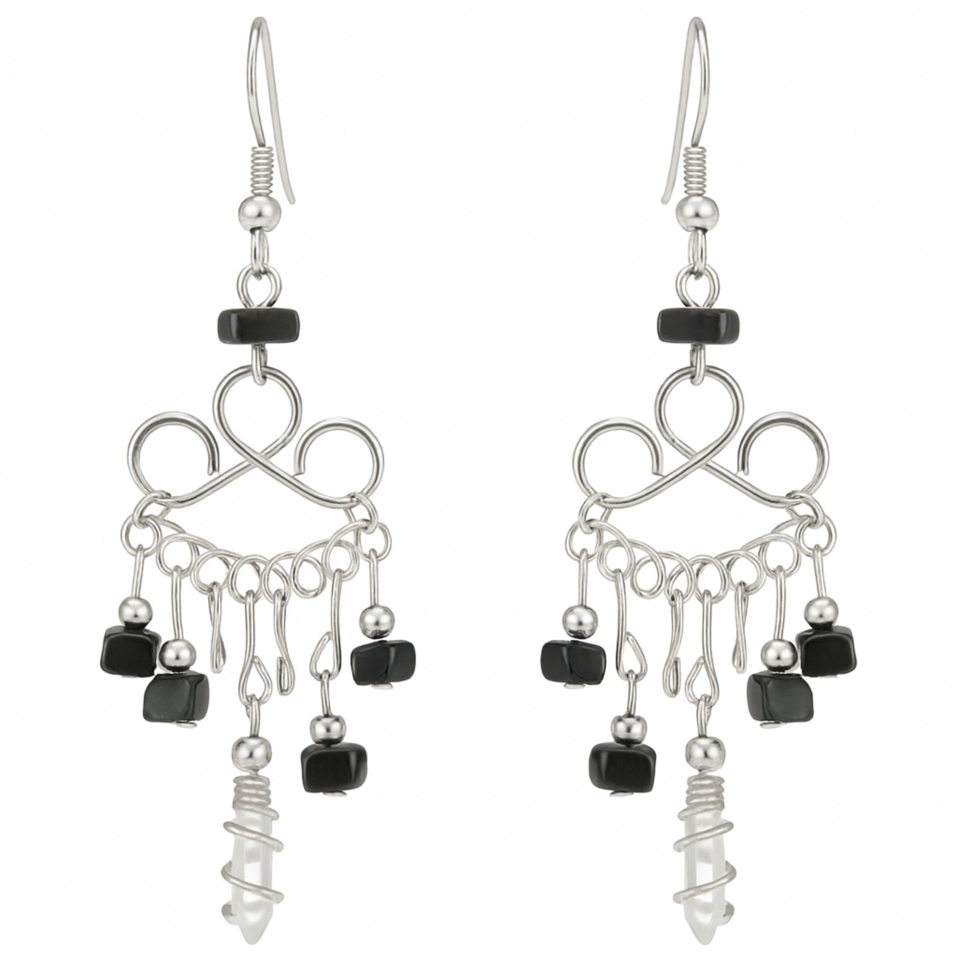 Black Onyx and Quartz Point Boho Style Gemstone Earrings-New Earth Gifts