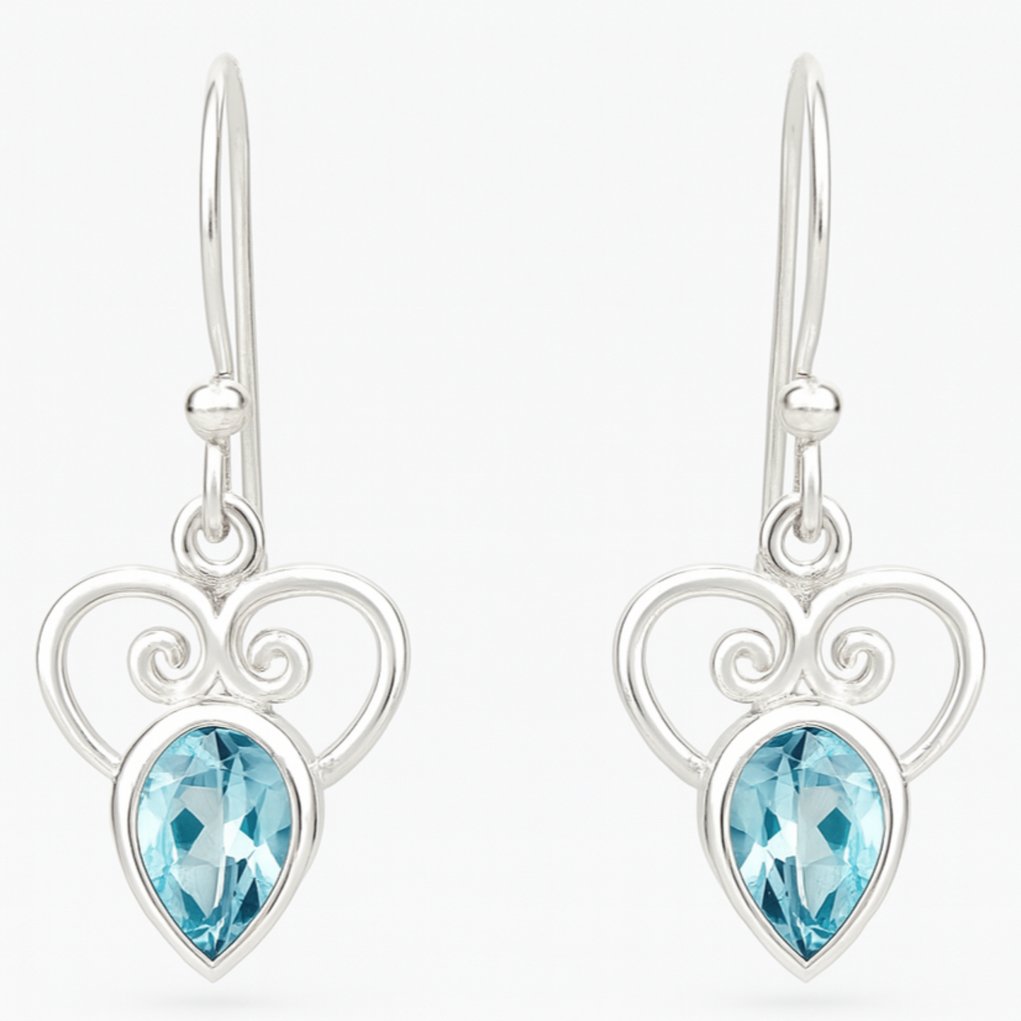 Blue Topaz Faceted Earrings Heart Design - New Earth Gifts