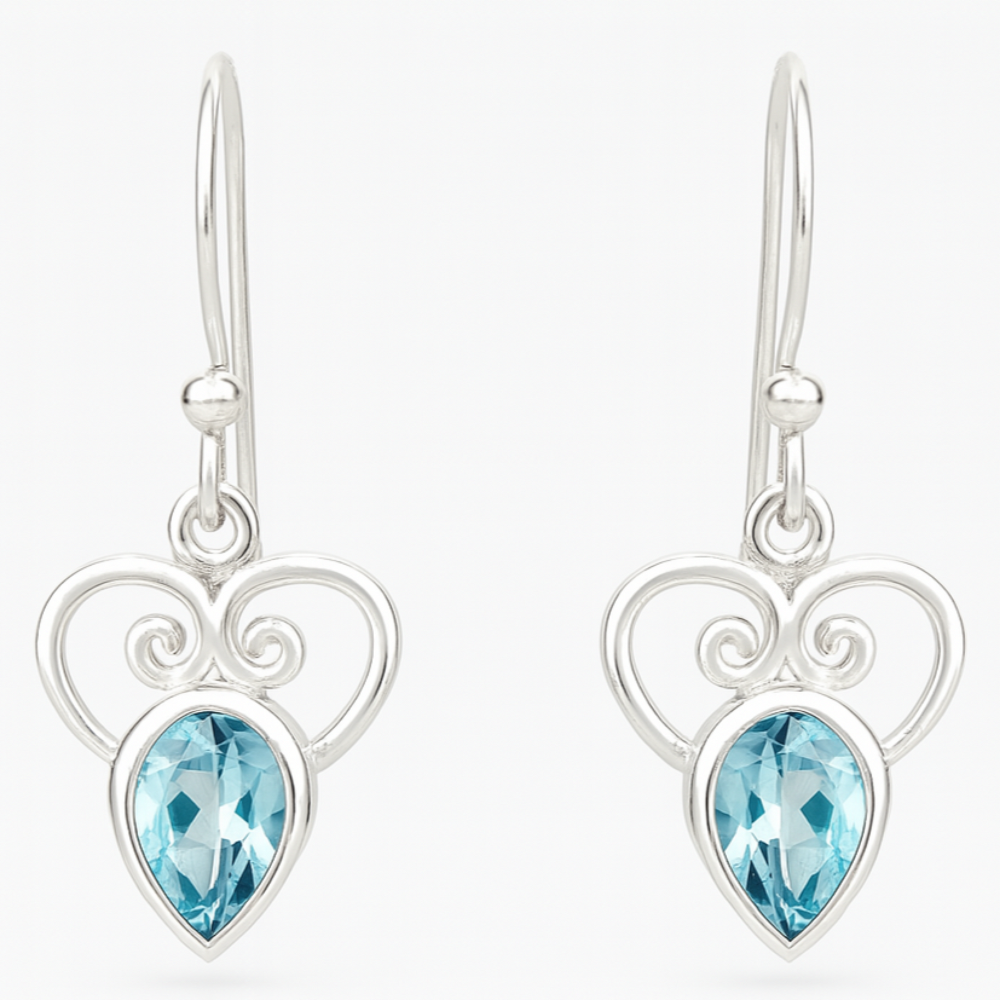 Blue Topaz Faceted Earrings Heart Design - New Earth Gifts