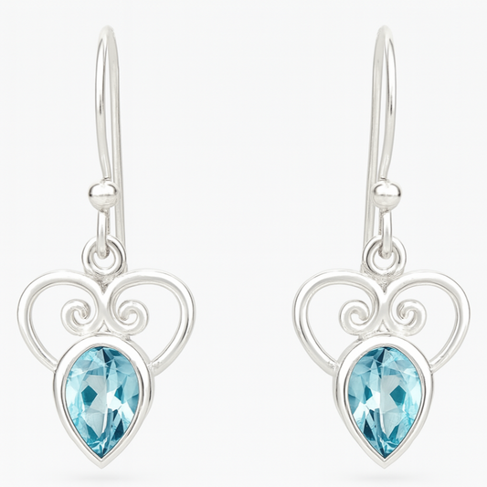 Blue Topaz Faceted Earrings Heart Design - New Earth Gifts