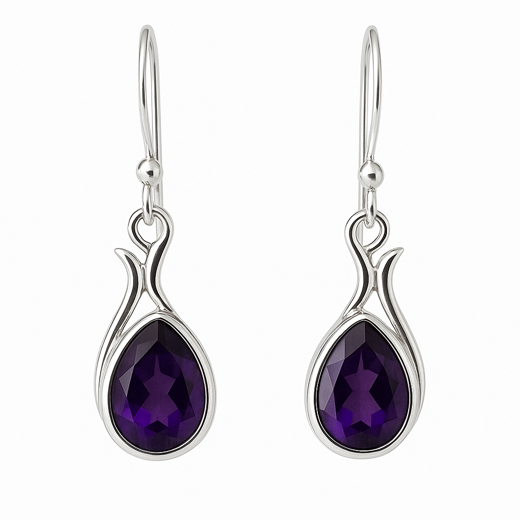 Amethyst Dew Drop Style Sterling Silver Earrings - New Earth Gifts