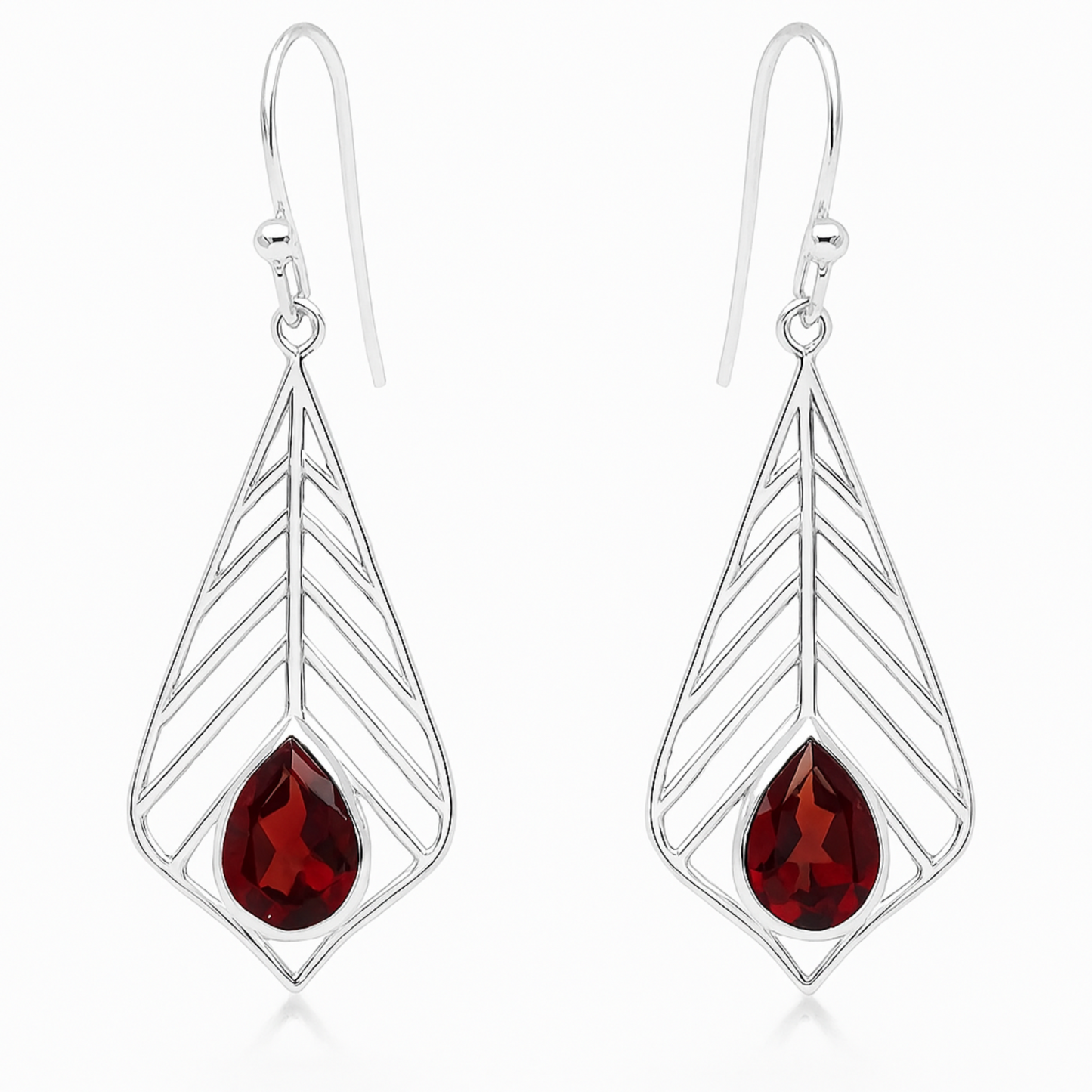 Garnet Faceted Dangle Sterling Palm Leaf Earrings -New earth Gifts