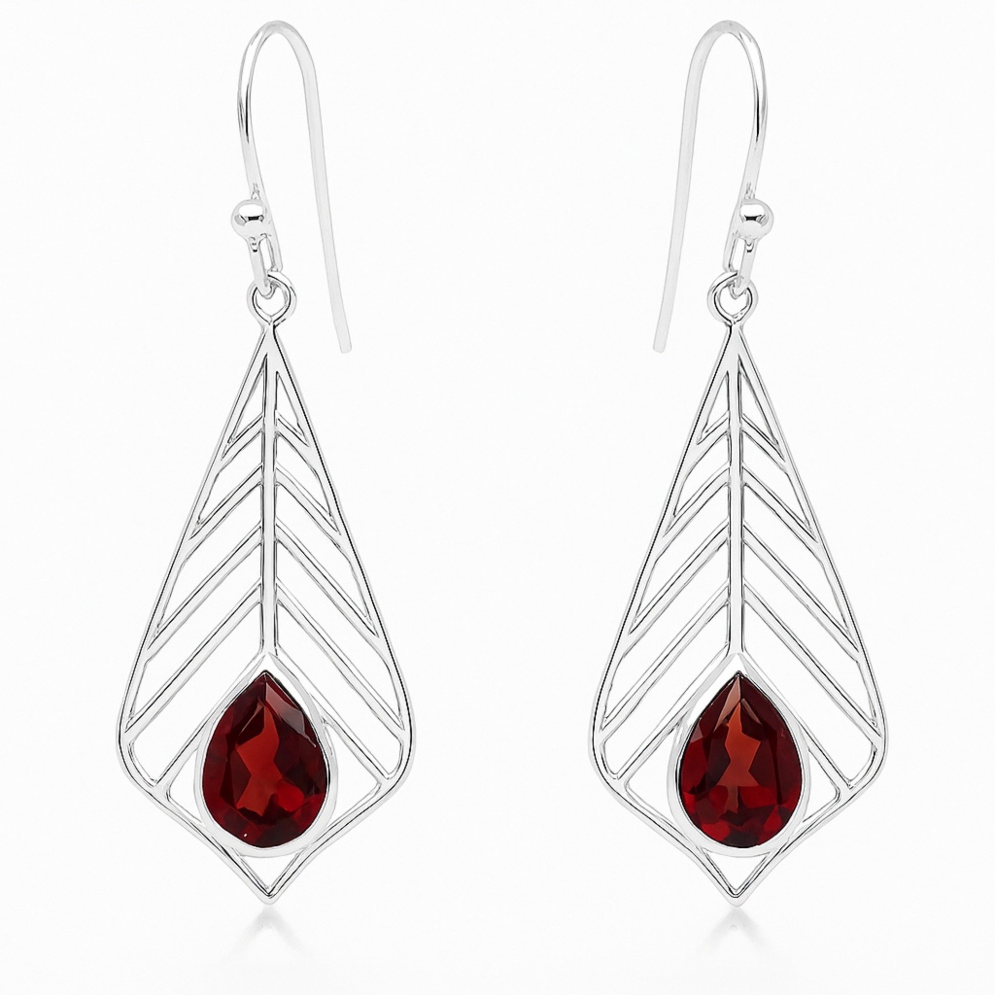 Garnet Faceted Dangle Sterling Palm Leaf Earrings -New earth Gifts