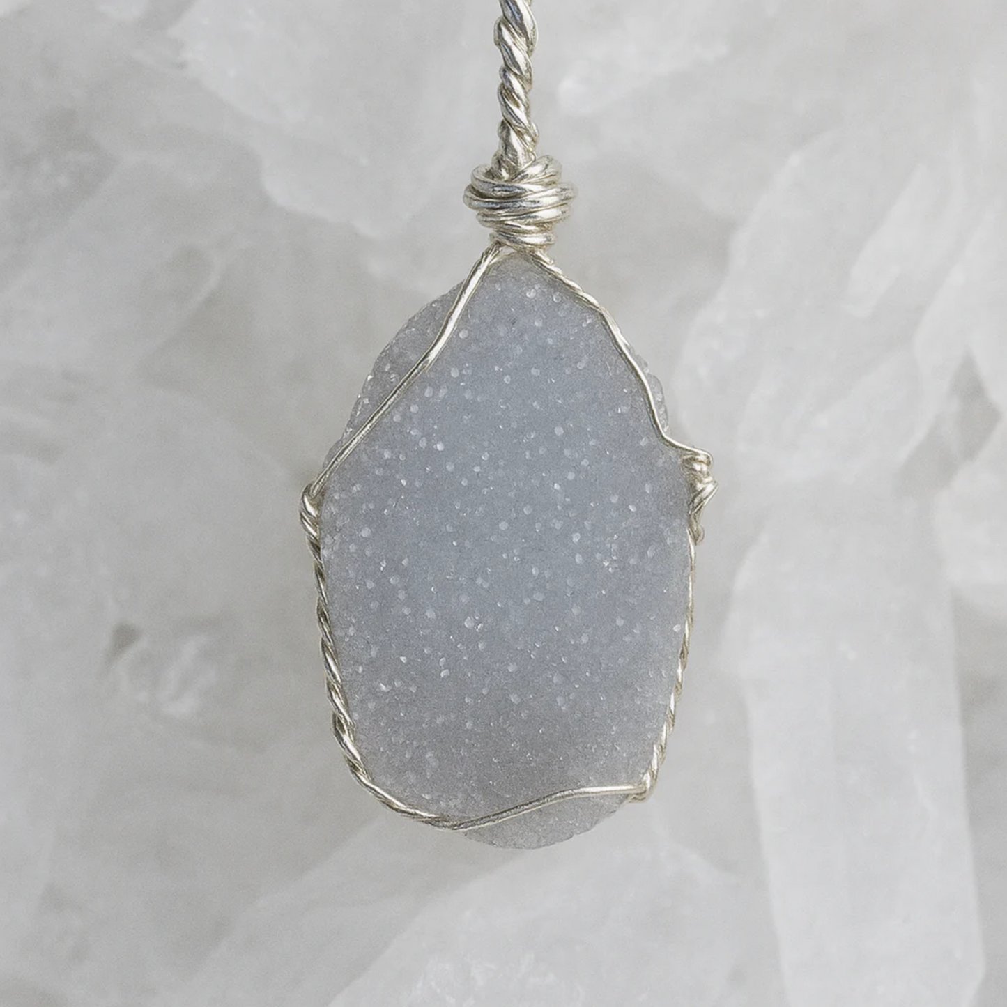 Gray Agate drusy pendant wire wrapped
