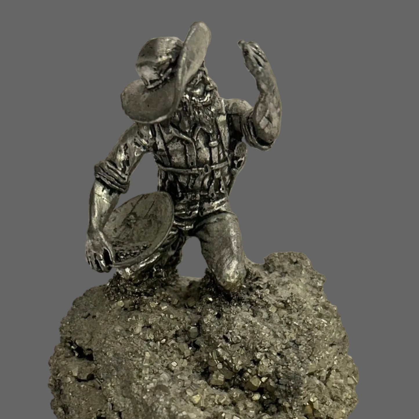 Pyrite Cluster with Pewter Gold Miner Figurine - new earth gifts and beads