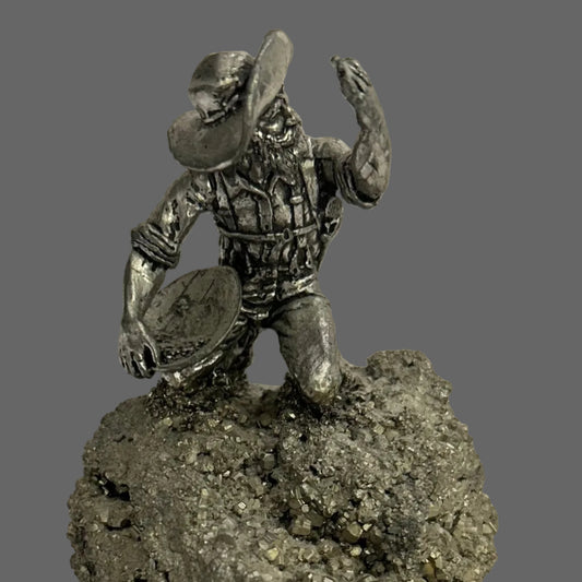 Pyrite Cluster with Pewter Gold Miner Figurine - new earth gifts and beads