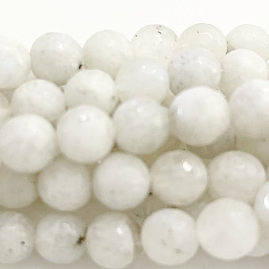 White Rainbow Moonstone Faceted Round Beads -new earth gifts and beads