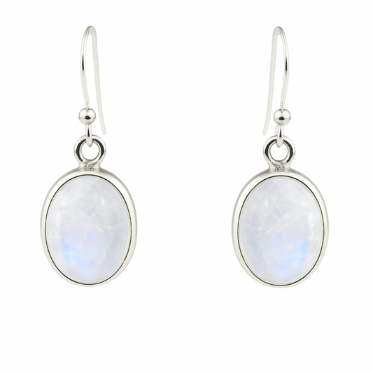 Moonstone 10mm Oval Sterling Earrings | New Earth Gifts