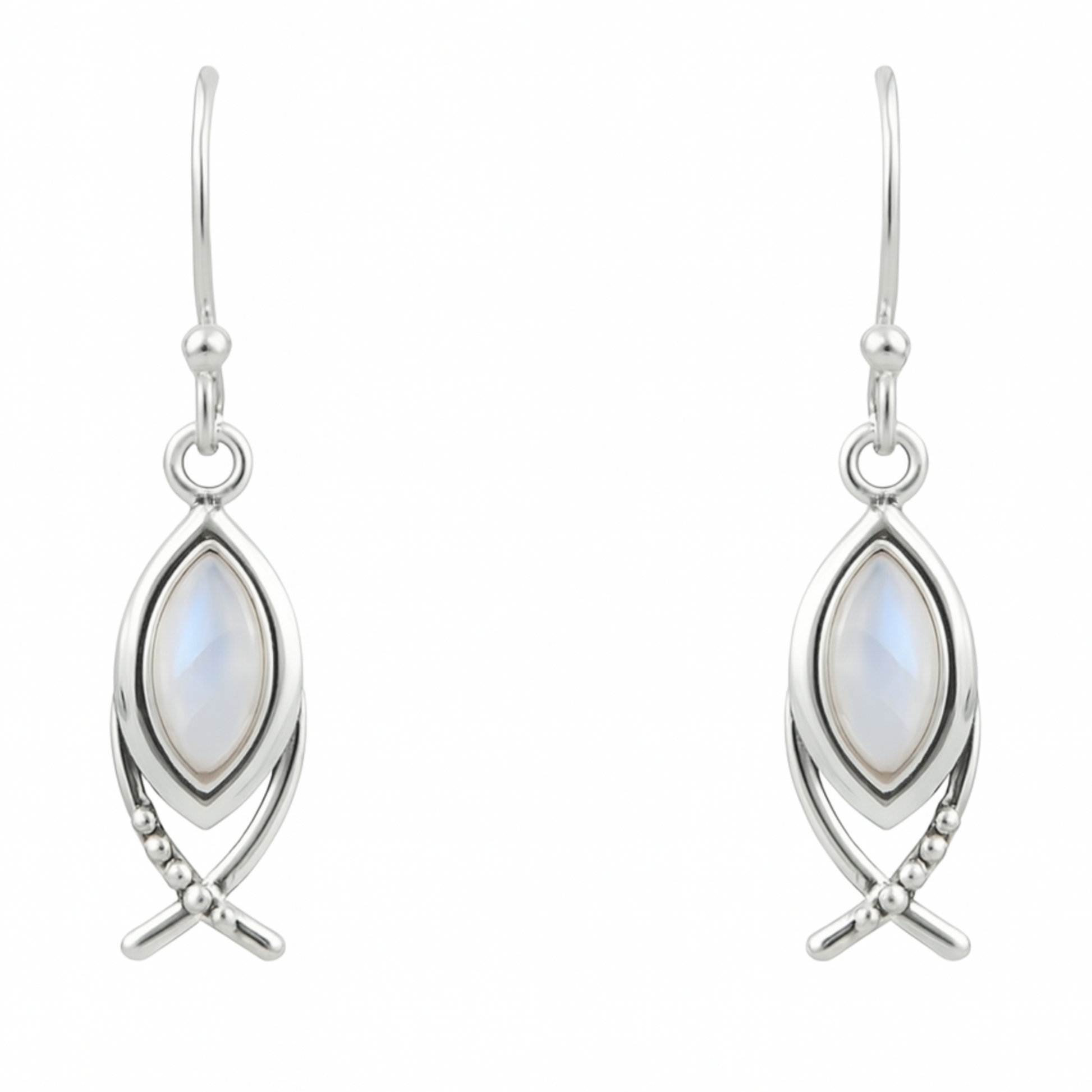 Moonstone Fish Symbol Sterling Earrings -New Earth Gifts