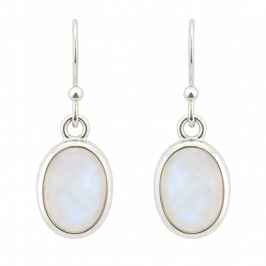 Rainbow Moonstone Oval Dangle Sterling Earrings -New Earth Gifts
