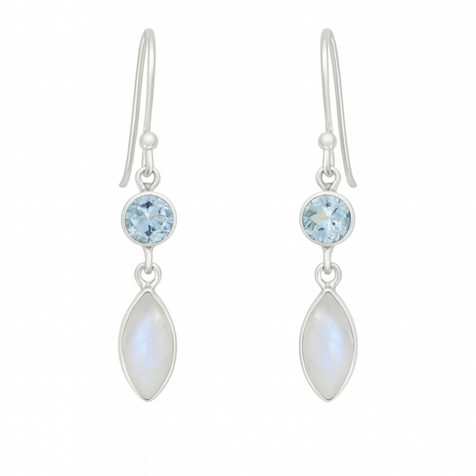 Moonstone Earrings with Blue Topaz Accents | New Earth Gifts