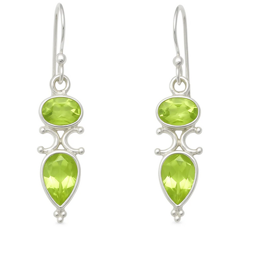 Peridot Faceted Goddess Earrings in Sterling Silver | New Earth Gifts