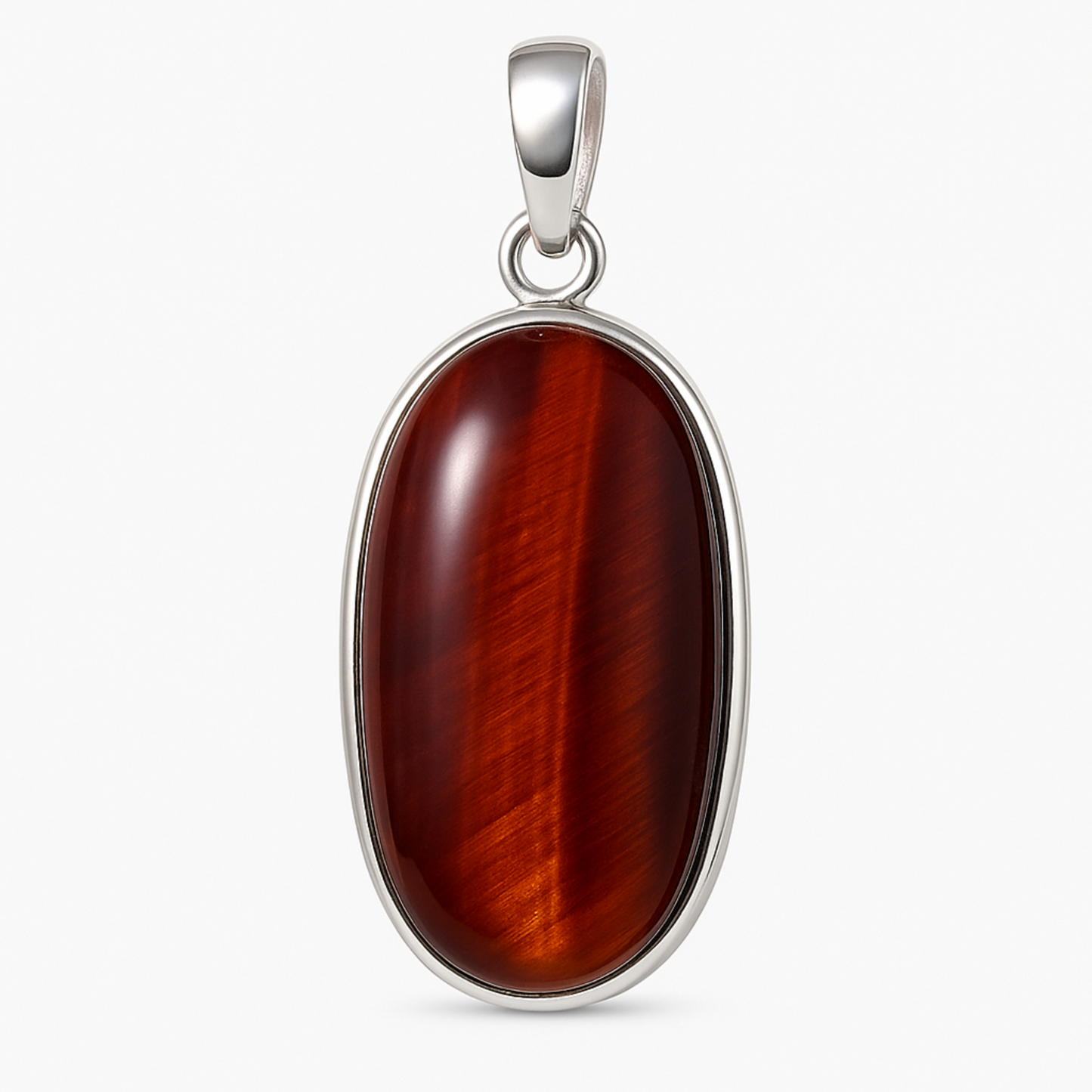 Red Tiger Eye Elongated Oval Sterling Silver Pendant -New Earth Gifts and Beads