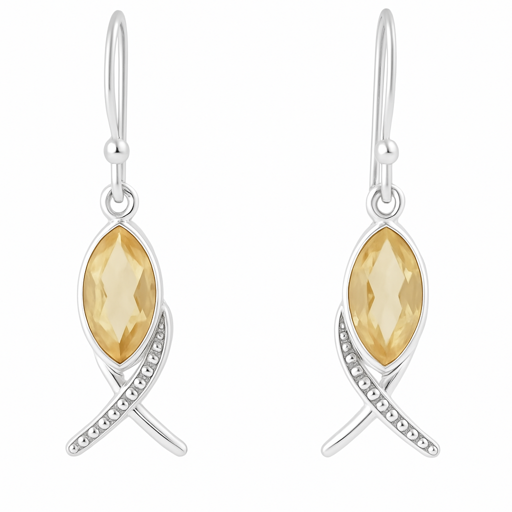 Citrine Sterling Silver Earrings Star Cross Design -New Earth Gifts