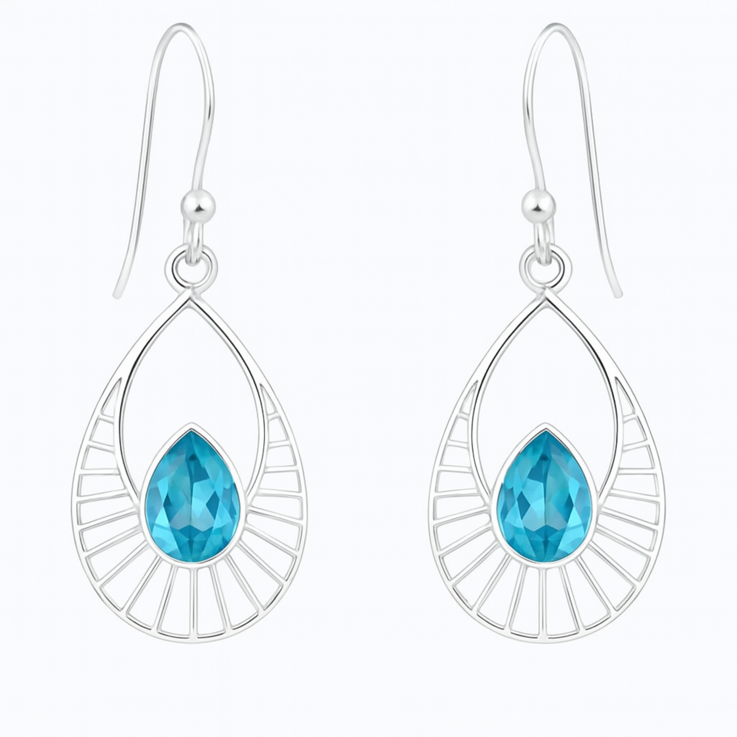 Sterling Blue Topaz Dangle Earrings Sunrise Design - New Earth Gifts