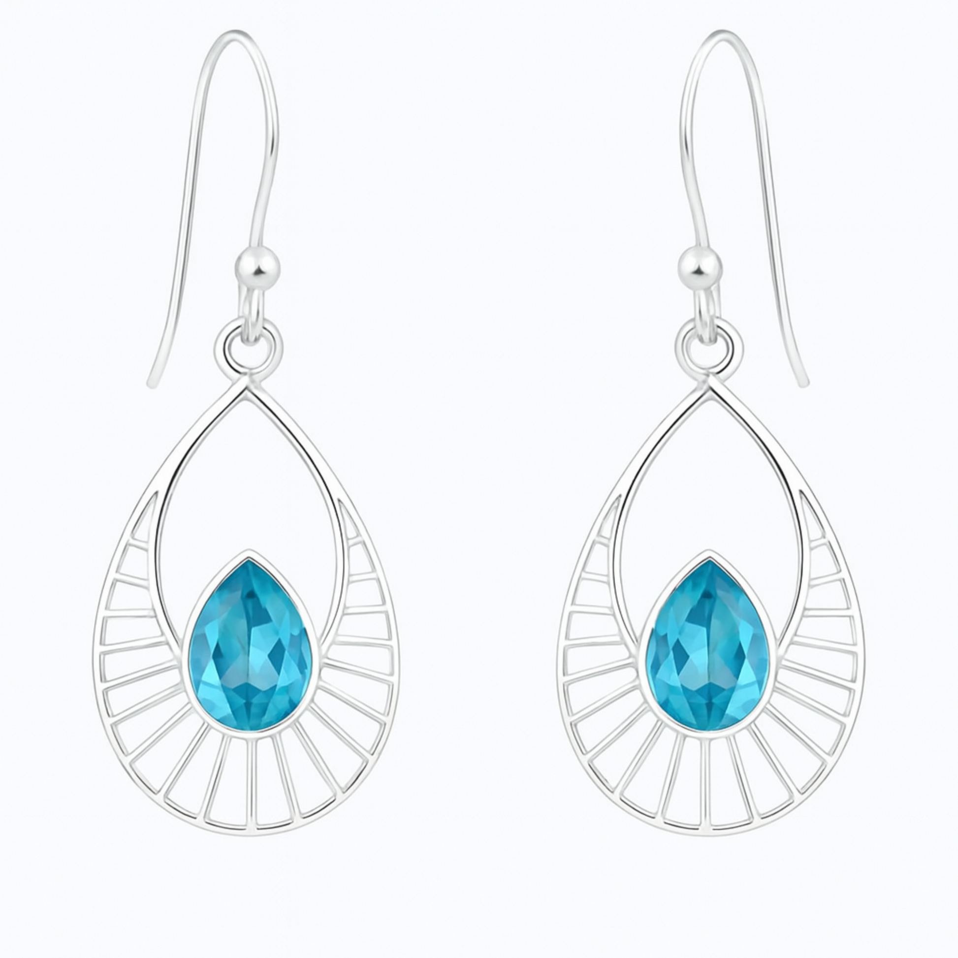 Sterling Blue Topaz Dangle Earrings Sunrise Design - New Earth Gifts