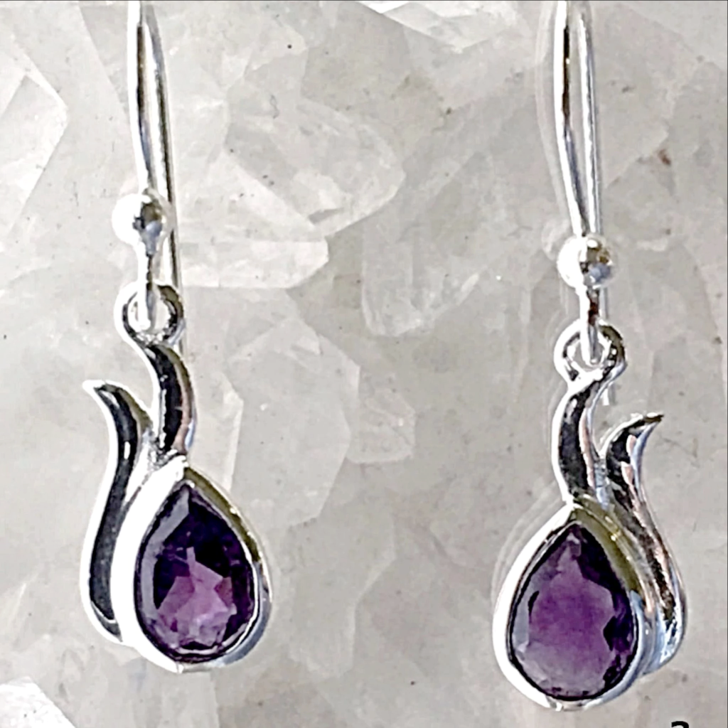 Amethyst Dew Drop Style Sterling Silver Earrings - New Earth Gifts