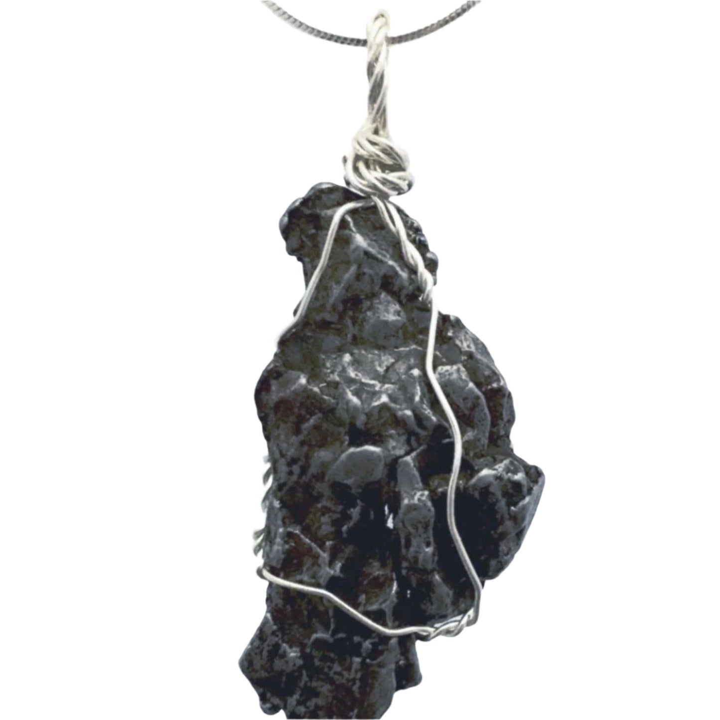 Meteorite Wire Wrap Pendant in Sterling Silver | New Earth Gifts