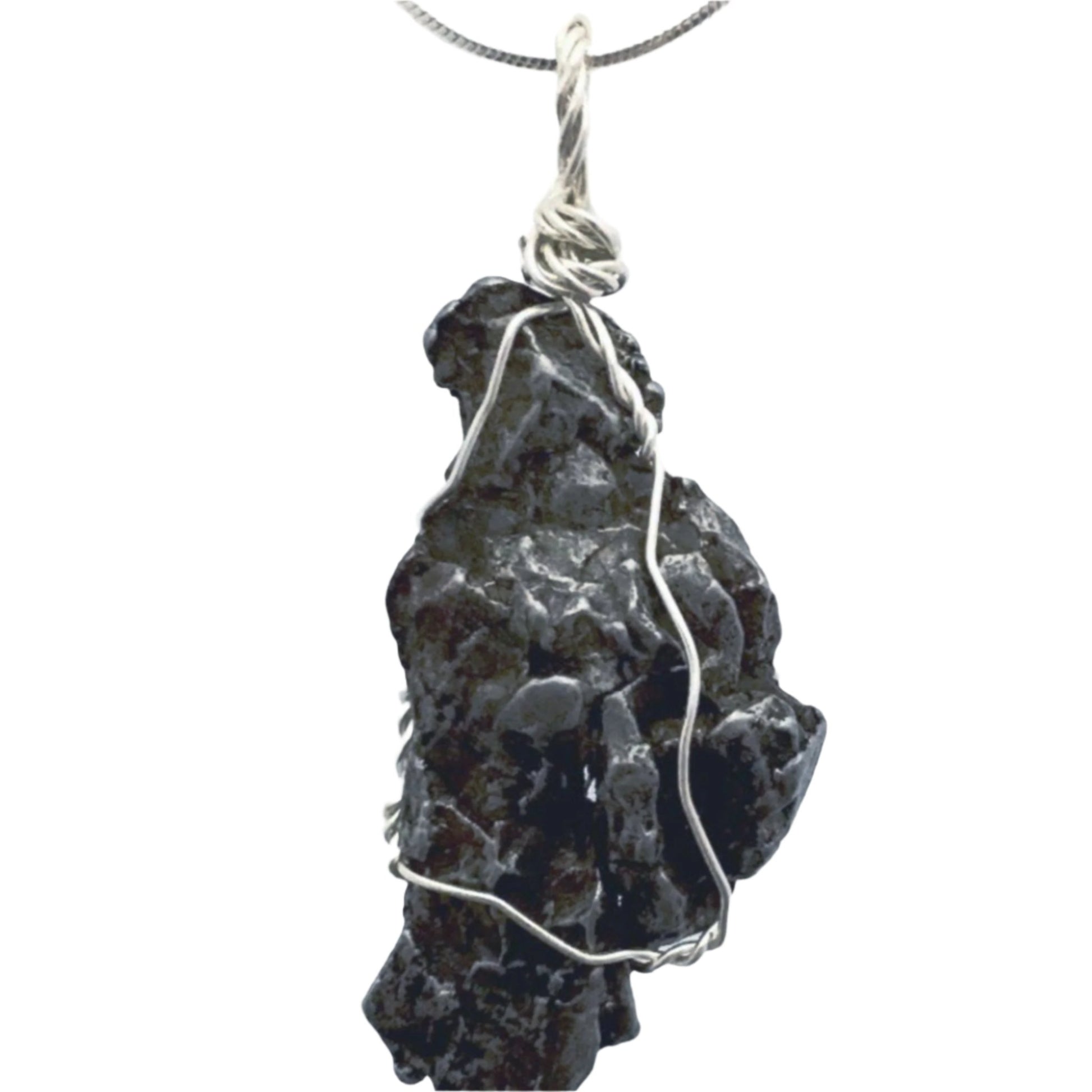 Meteorite Wire Wrap Pendant in Sterling Silver | New Earth Gifts