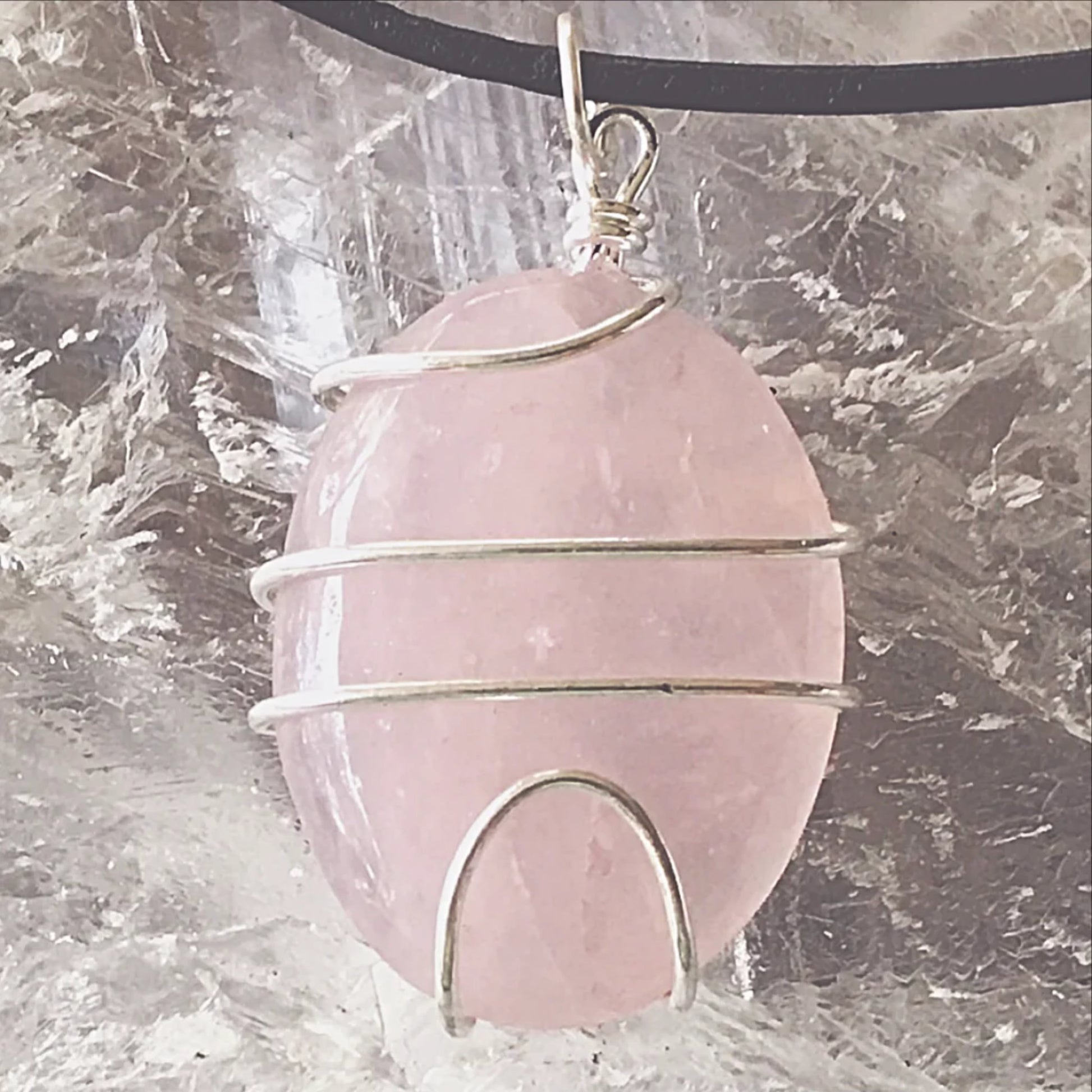 Rose Quartz Wrapped Pendant  New Earth Gifts