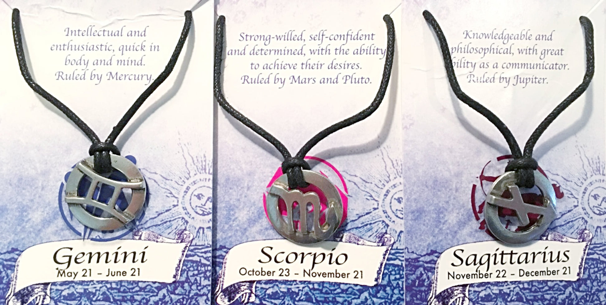 Zodiac Pendant Necklaces - Gemini, Scorpio, Sagittarius - New Earth Gifts and Beads
